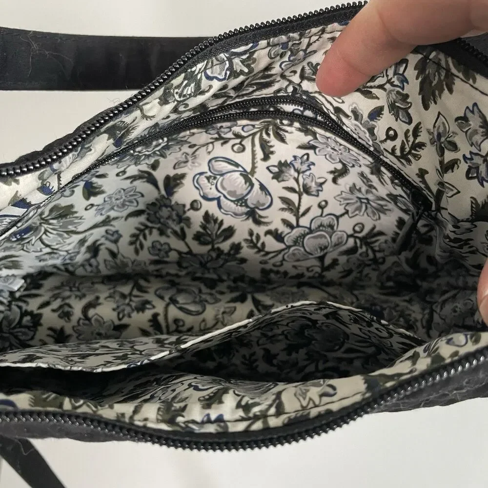 Vera Bradley Cotton Frannie Crescent Crossbody Quilted Shoulder Purse Black